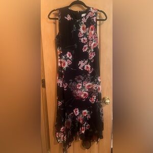 Calvin Klein Sleeveless Midi Handkerchief Hem Floral Dress Summer Wedding Guest